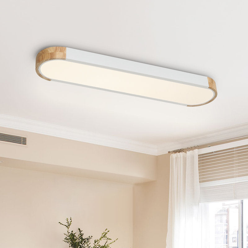 Nouria 1 - Light 37.4'' Simple Rectangle LED Flush Mount (White and Oak)