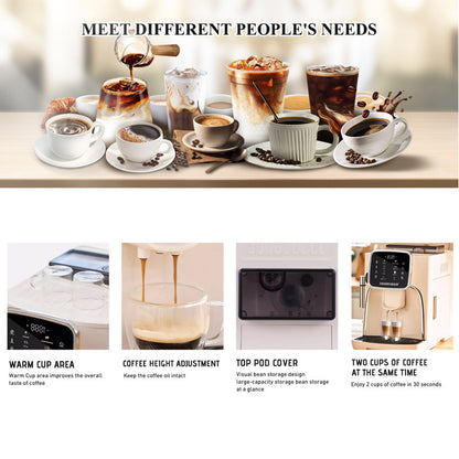 Fully Automatic Espresso Machine Milk Frother+19 Bar Italian Ulka Touch Display+Burr Grinder