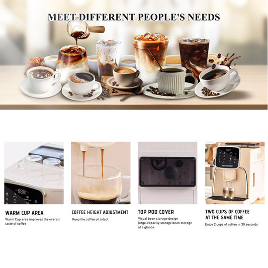 Machine à expresso entièrement automatique avec mousseur à lait + 19 bars, écran tactile Ulka italien + moulin à café à meules