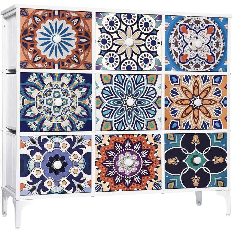 Commode de chambre à coucher, commode haute à 9 tiroirs, meuble de rangement, 100 cm H x 92 cm L x 29,7 cm P, style vintage