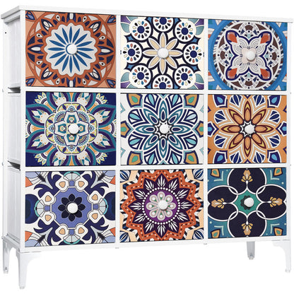 Commode de chambre à coucher, commode haute à 9 tiroirs, meuble de rangement, 100 cm H x 92 cm L x 29,7 cm P, style vintage