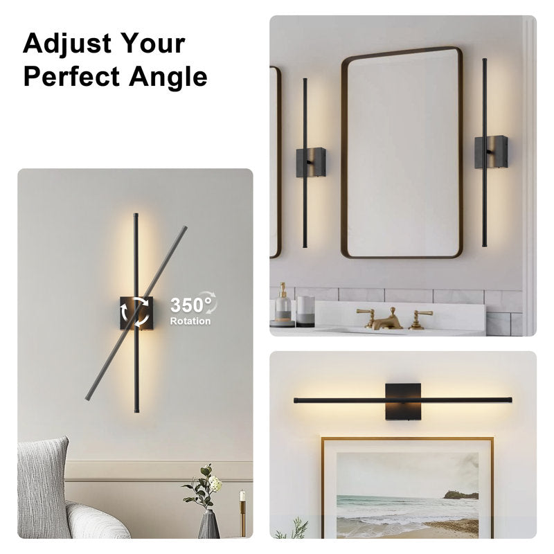 Battery Operated Wall Sconces with Remote Control, Dimmable Wall Sconces Set of Two, 360Rotate,Matte black