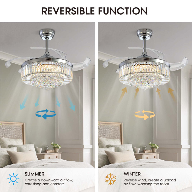 Presnell Dimmable Crystal Ceiling Fan with LED Lights and Remote Control Silver 48"