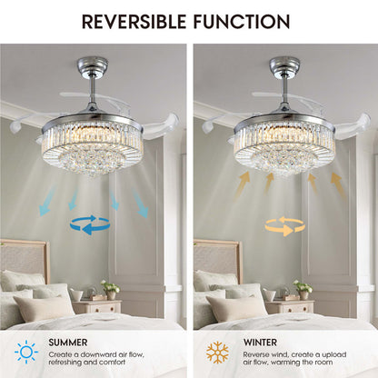 Presnell Dimmable Crystal Ceiling Fan with LED Lights and Remote Control Silver 48"