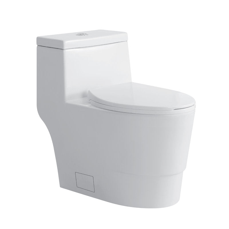 White Modern Ceramic Elongated Double Flush With Seat Lid & Wax Ring
