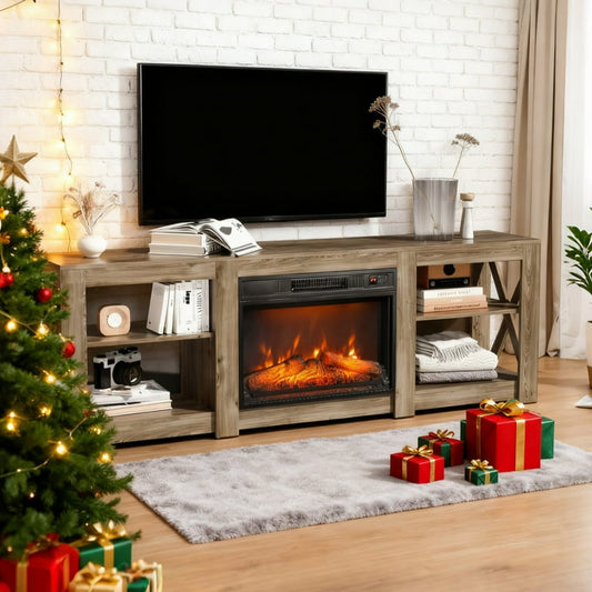 Bullock Rustic Brown TV Stand and Entertainment Centre for 70 inch TV -Not Include Fireplace