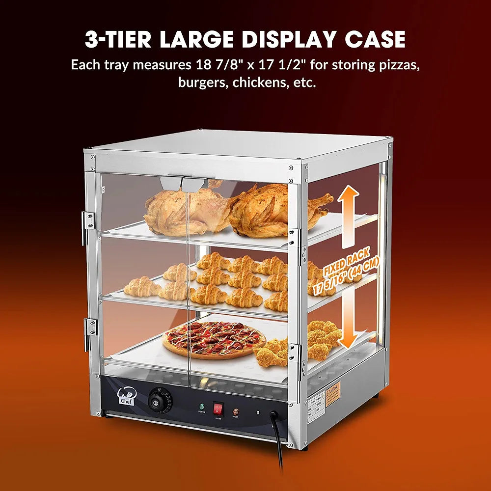 WeChef 20" Commercial Countertop Food 3-Tier Pizza Warmer with LED Adjustable Lighting Food Heater Display Case Stainless Steel for Food Truck Food Tent Fast Food Restaurant
