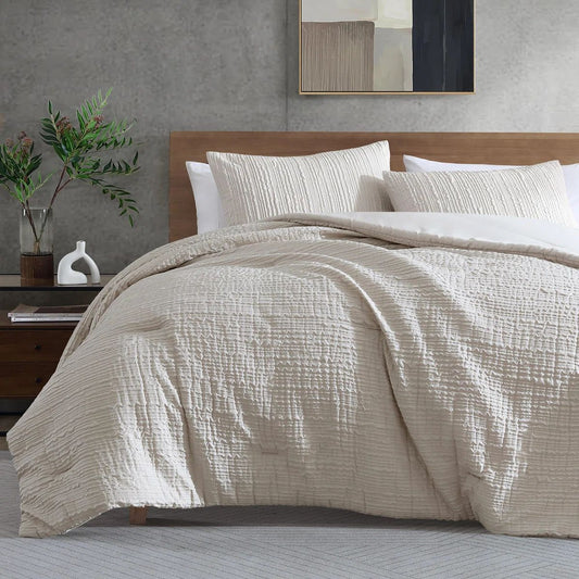Kenneth Cole Serenity Wavy Lines Beige Comforter Set
