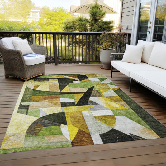 Xhevrie machine washable indoor / outdoor green rug 8x10
