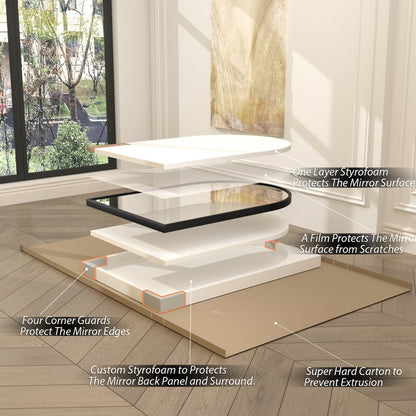 Amara Arch High-Strength Tempered Glass and Aluminum Alloy Framed French Cleat Mounted Wall Mirror (36x48) BLACK