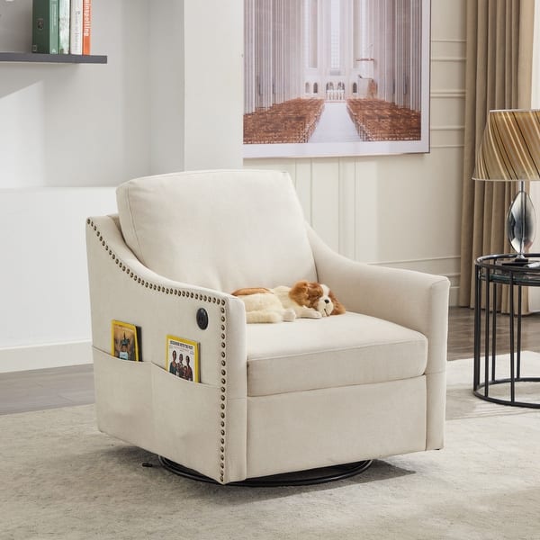 Fabric Swivel Rotating Accent Chair Color Beige