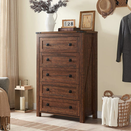 Grantville House 5 - Drawers Dresser Organizer, Rustic Tall Chest of Drawers for Bedroom