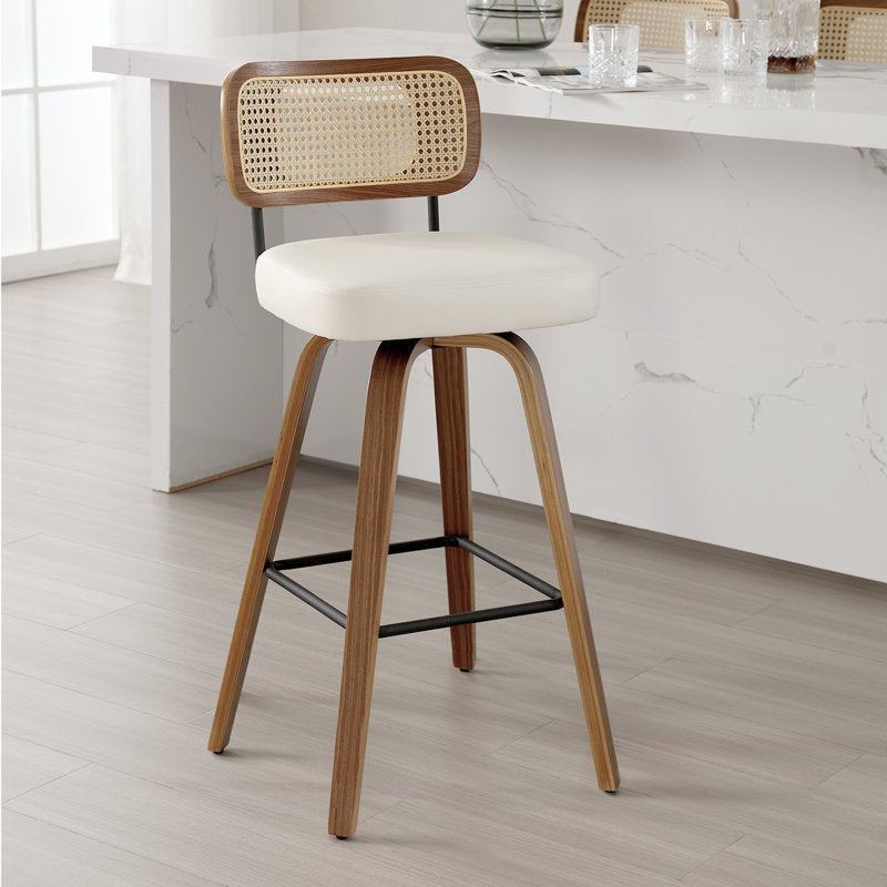 Julieza Swivel Upholstered Rattan Bar Stool