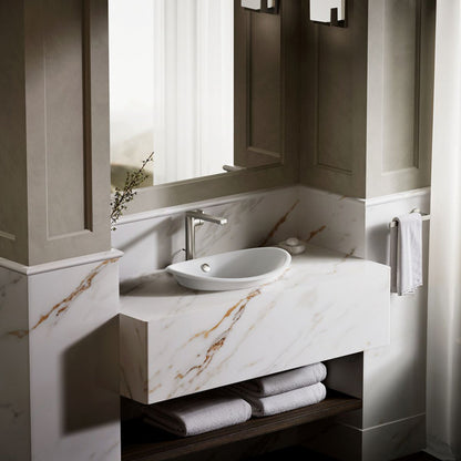 Iron Plains Metal Oval Vessel Bathroom Sink with Overflow W White