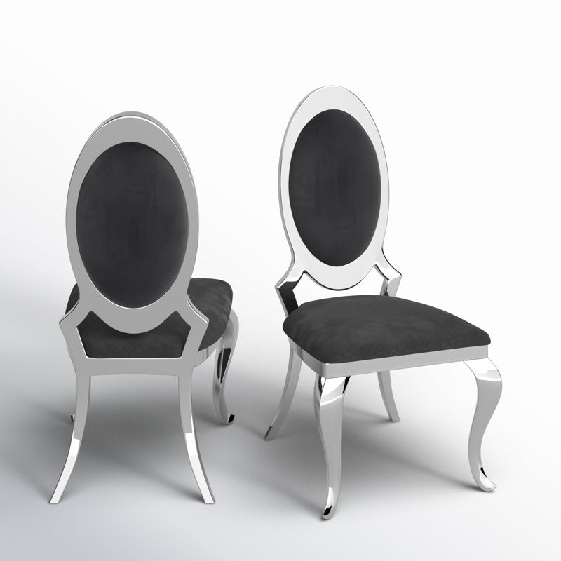 Amity Upholstered King Louis Back Side Chair with Stainless Steel Frame (Set of 2)