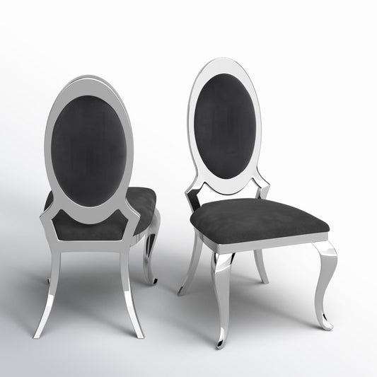 Amity Upholstered King Louis Back Side Chair with Stainless Steel Frame (Set of 2)