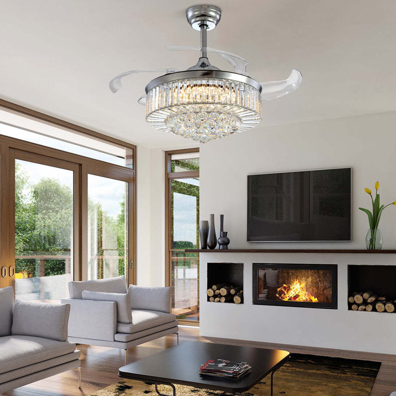 Presnell Dimmable Crystal Ceiling Fan with LED Lights and Remote Control Silver 48"