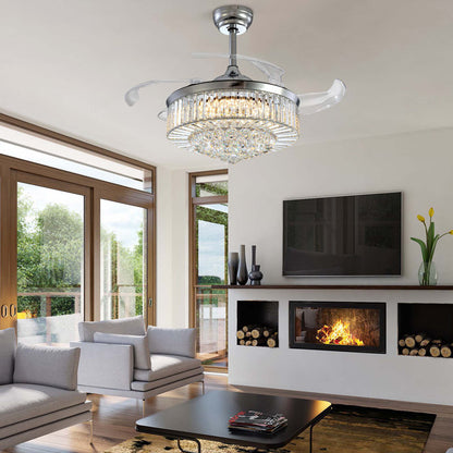 Presnell Dimmable Crystal Ceiling Fan with LED Lights and Remote Control Silver 48"