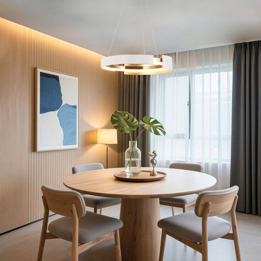 Kissey 1 - Lustre tambour moderne à LED dimmable, blanc et or