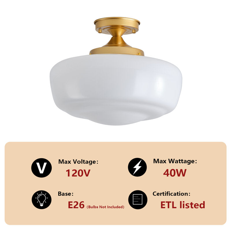 Lovina Modern Farmhouse Semi Flush Mount Ceiling Light With Opal Milk Glass Shade Color