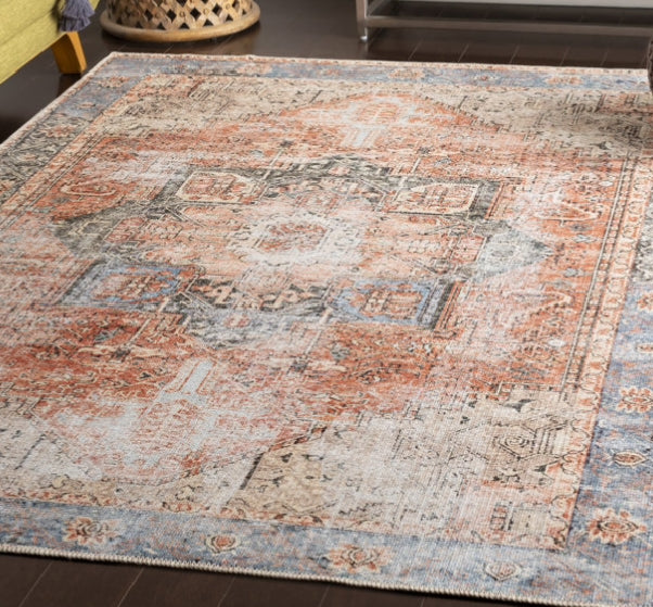 Mya Oriental Rug brick red / light gray Machine Washable 6'7 x9'