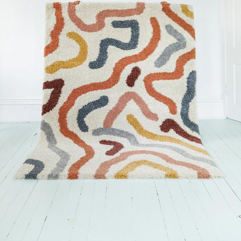 Edlow Contemporary Rainbow Coloured Shag Area Rug 5’3” x7’