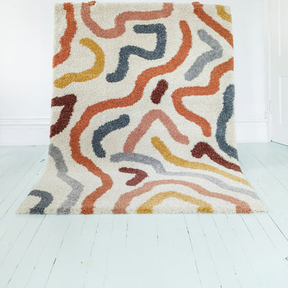 Edlow Contemporary Rainbow Coloured Shag Area Rug 5’3” x7’