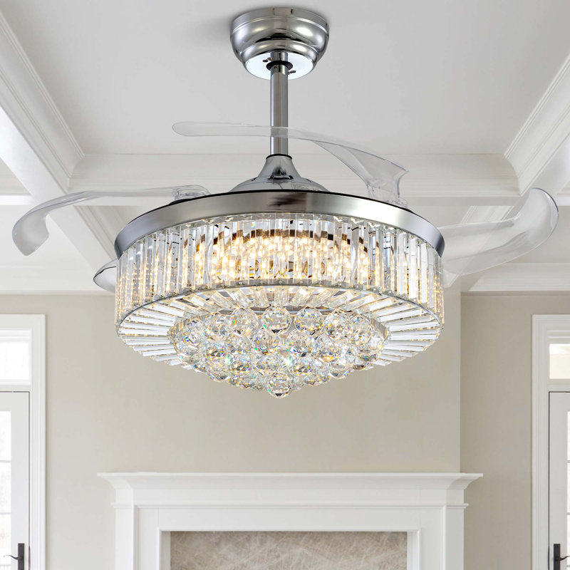 Presnell Dimmable Crystal Ceiling Fan with LED Lights and Remote Control Silver 48"