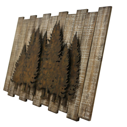 Embossed Pine Tree Scene Country Rustic For Wall Decor