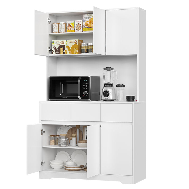 Aybike 71" Tall Kitchen Pantry Cabinet with Charge Station & LED Light, Freestanding Food Pantry with 4 Cabinets, 3 Drawers & Microwave Shelf, Kitchen Hutch Storage, Adjustable Shelves