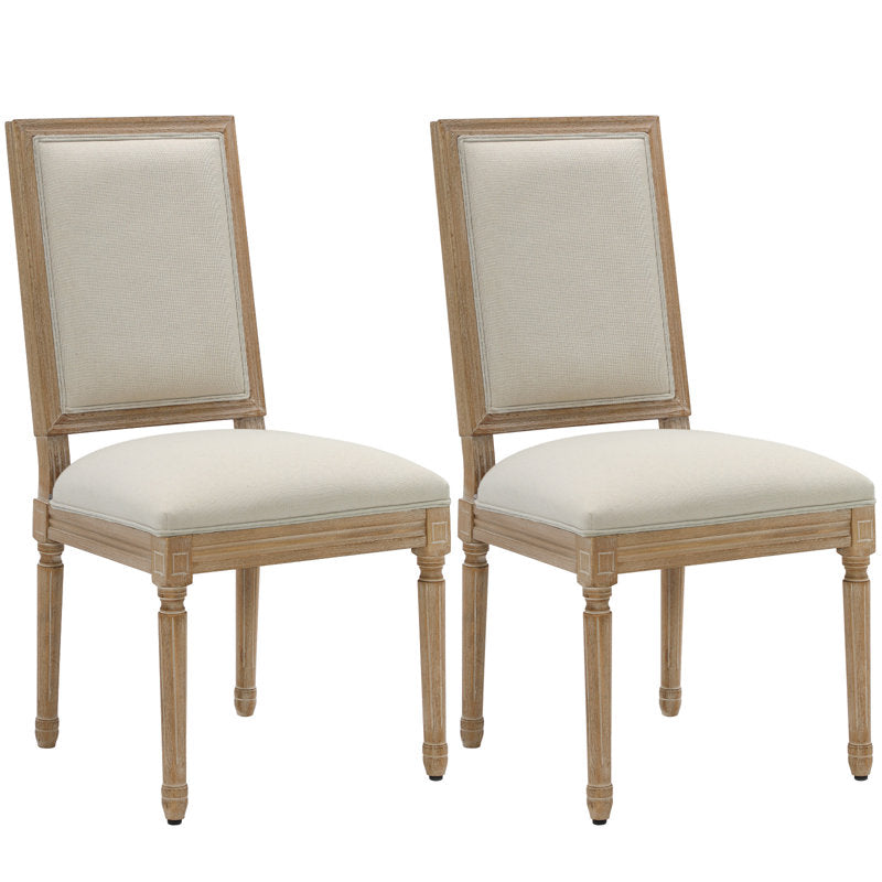 Chaises de salle à manger de style campagnard français - Chaises d'appoint rectangulaires rembourrées avec pieds en bois massif. Beige
