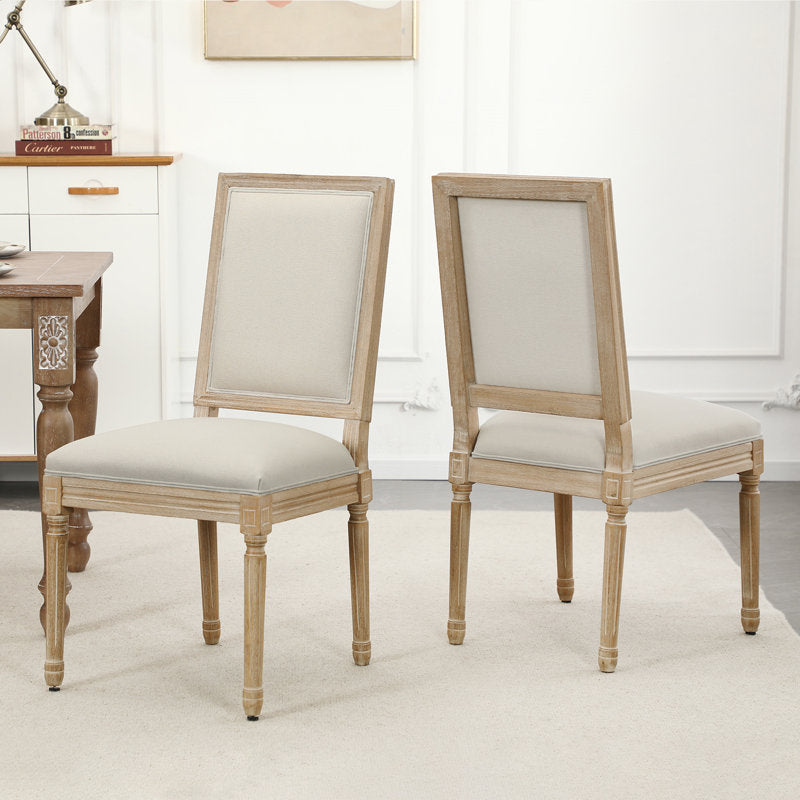 Chaises de salle à manger de style campagnard français - Chaises d'appoint rectangulaires rembourrées avec pieds en bois massif. Beige