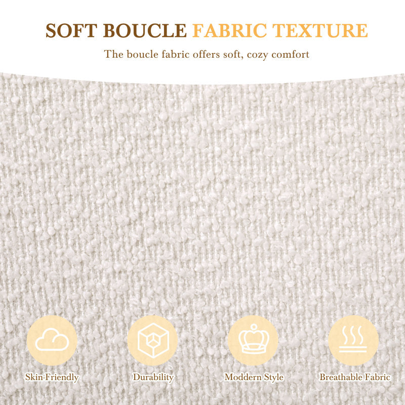 Upholstered Platform Bed with Boucle Fabric,Curve-Shaped Design Headboard, White, Easy Assembly King Size White