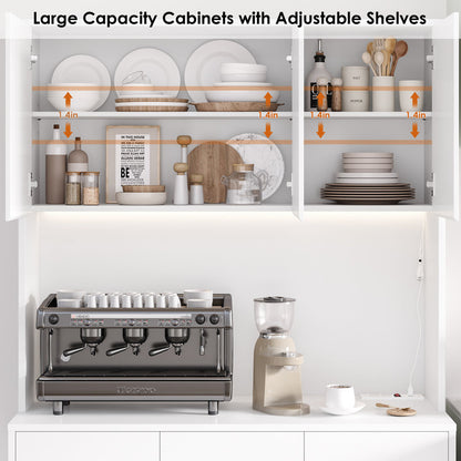 Aybike 71" Tall Kitchen Pantry Cabinet with Charge Station & LED Light, Freestanding Food Pantry with 4 Cabinets, 3 Drawers & Microwave Shelf, Kitchen Hutch Storage, Adjustable Shelves