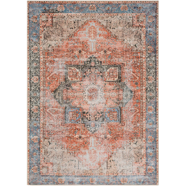 Mya Oriental Rug brick red / light gray Machine Washable 6'7 x9'