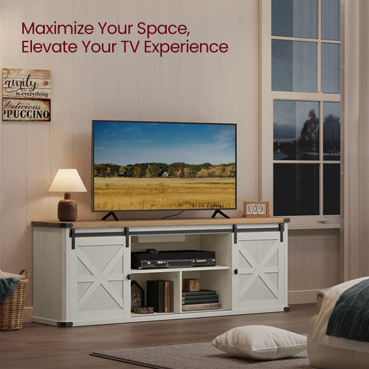 Cesilee TV Stand for TVs up to 75"" with 2 Sliding Barn Doors and Built-In Charging Station