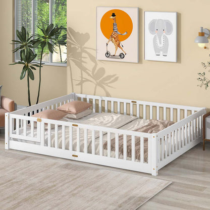 Lit plateforme Finka pour enfants avec barrière et porte (lit Queen en chêne blanc)