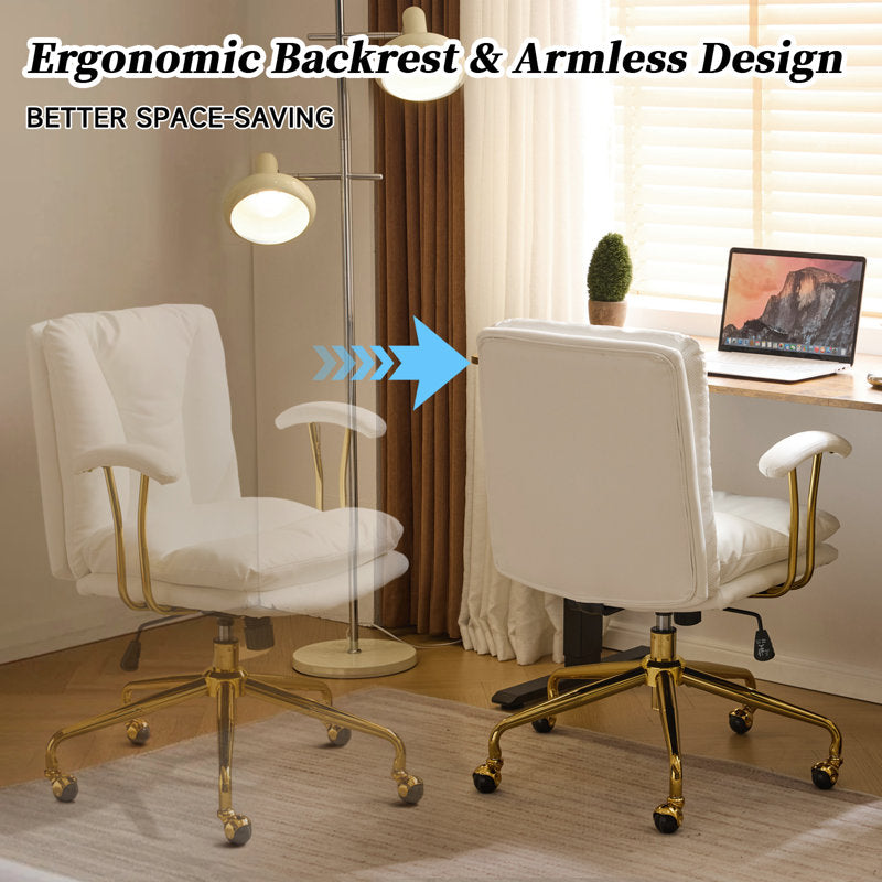 24" W Swivel Upholstered PU Office Chair (White n Gold)