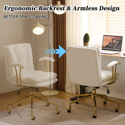 24" W Swivel Upholstered PU Office Chair (White n Gold)