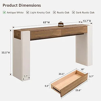 OKD Modern Entryway Console Table, Sofa Table with Drawers, 63" Long Hall Table Behind Couch, Thick Wood Design for Living Room, Hallway - Antique White
