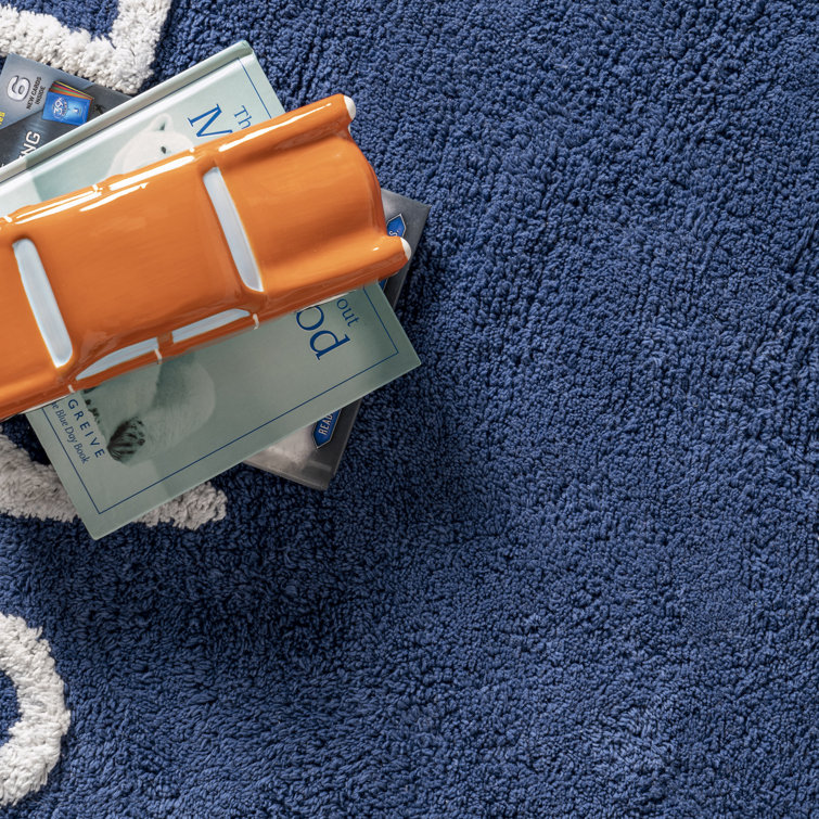 Kids Washable Round Alphabet Rug 4 ft Round Blue