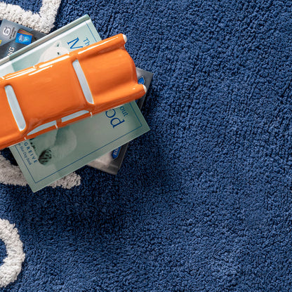 Kids Washable Round Alphabet Rug 4 ft Round Blue