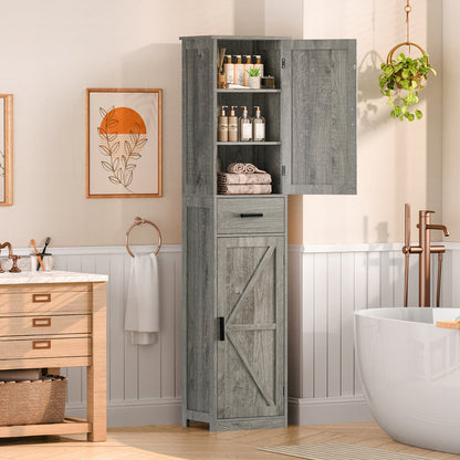 Tall Bathroom Grey Cabinet with 4 Shelves, 2 Doors & 1 Drawer