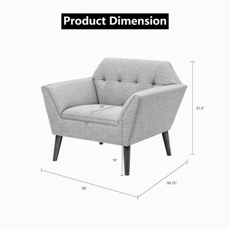 Newport 37" Wide Tufted Upholstered Armchair with Tapered Legs