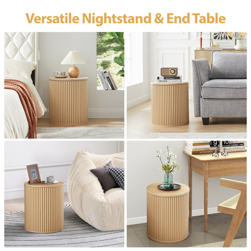 Ensemble de 2 tables d'appoint rondes cannelées - Couleur naturelle