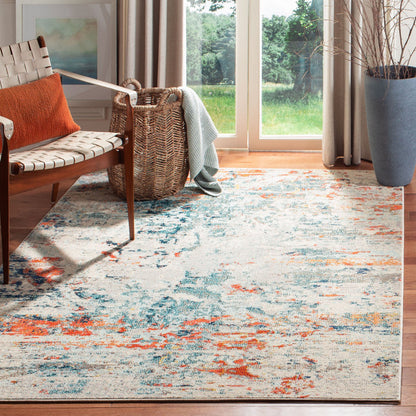 Abstract Rug Cream/ orange/ blue rug 9x12 ft
