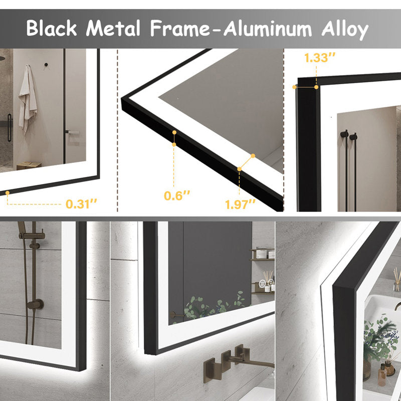 Aevar Space Aluminum Framed Front & Back LED Lighted Anti-fog Tempered Glass Bathroom/ Vanity Mirror 44x36