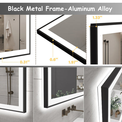 Aevar Space Aluminum Framed Front & Back LED Lighted Anti-fog Tempered Glass Bathroom/ Vanity Mirror 44x36