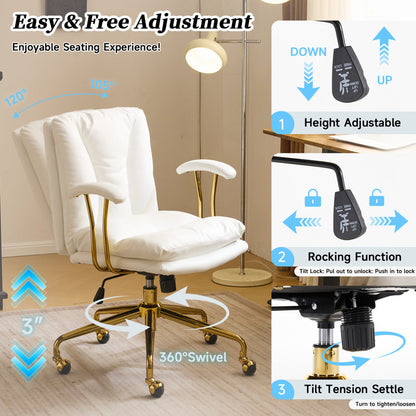 24" W Swivel Upholstered PU Office Chair (White n Gold)