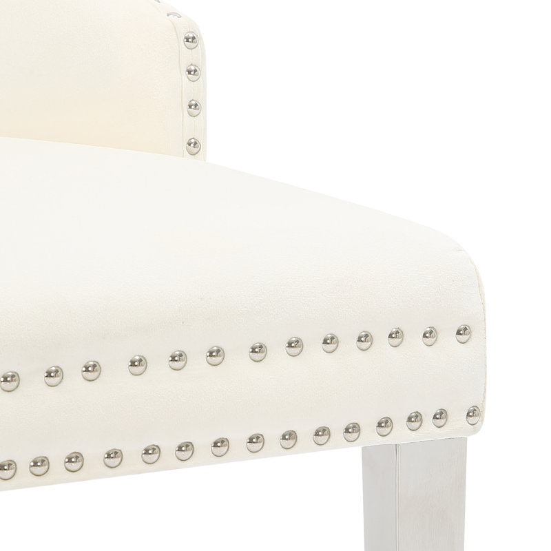 Fauteuil Parsons à oreilles capitonné en velours beige et blanc